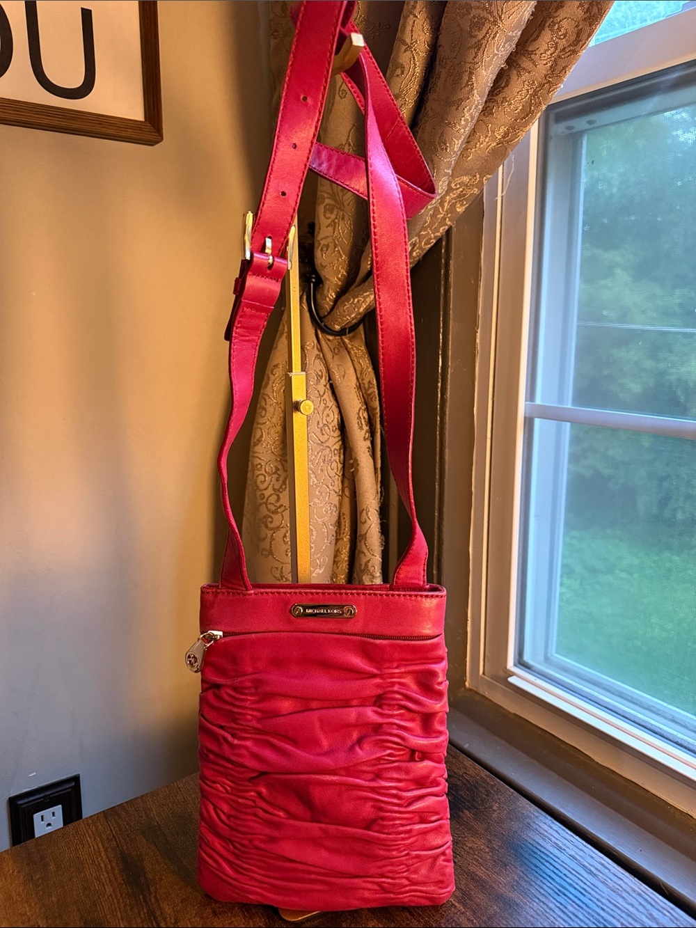 MICHAEL KORS Hot Pink Ruched Crossbody Bag